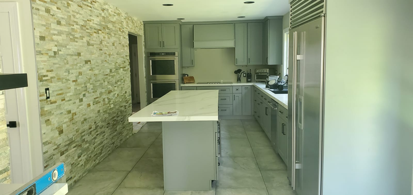 Completed elegant open kitchen dining space transformation